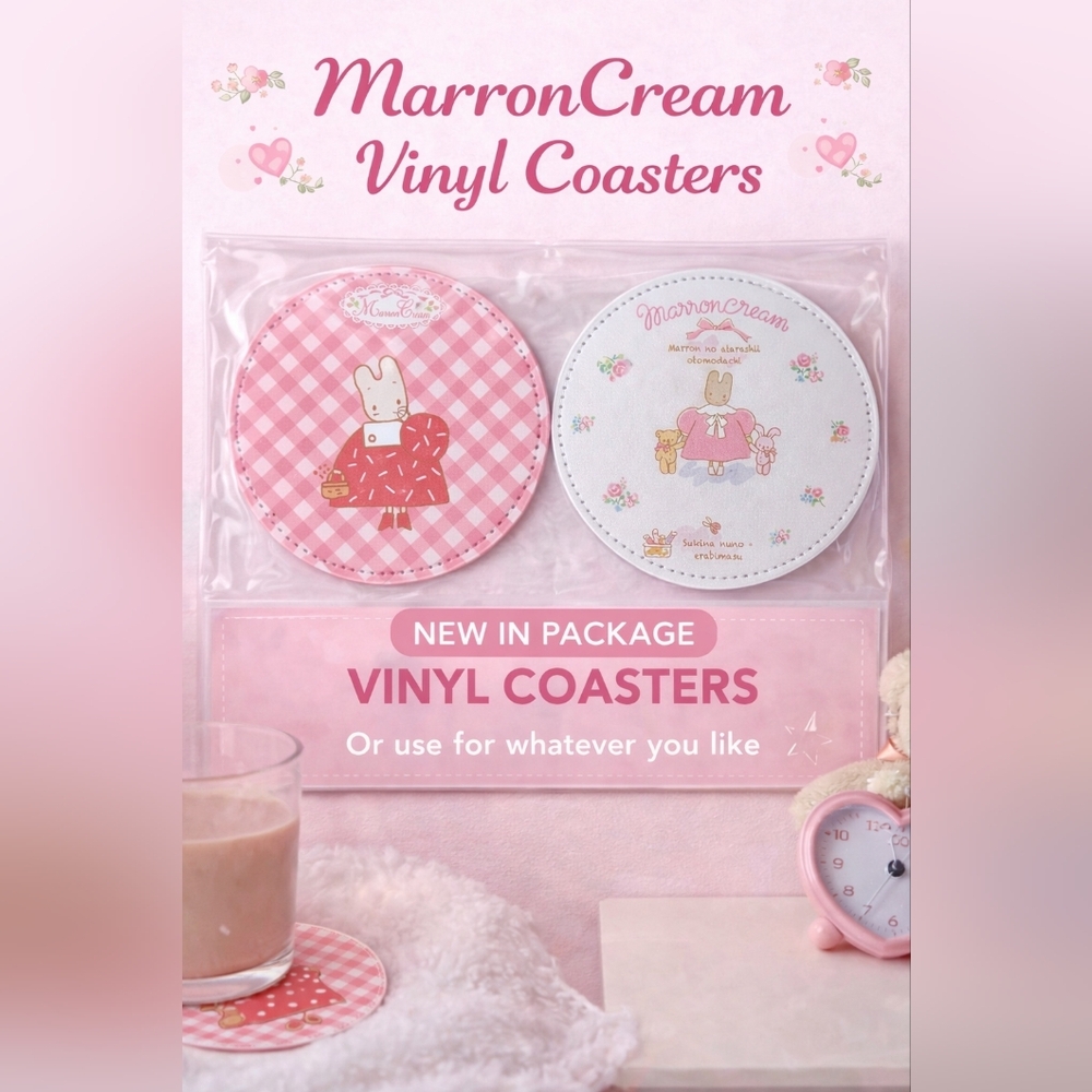 Sanrio MarronCream Vinyl Coasters – Set of 2 – Pink Kawaii Decor